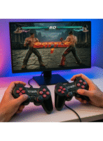 ⁦زراع تحكم X1 سلكية USB للكمبيوتر، تدعم اللعب الثنائي، تصميم مريح، أسود مع أزرار حمراء من كرش⁩ - الصورة ⁦5⁩