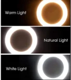 ⁦إضاءة حلقية محمولة بتقنية LED مقاس 10 بوصات (26 سم) للتصوير الذاتي، مناسبة للكاميرا والهاتف وتطبيقات تيك توك ويوتيوب. إضاءة مكياج حلقية قابلة للطي وخفيفة الوزن. طولها 7 أقدام. مزودة بثلاثة أوضاع إضاءة LED.⁩ - الصورة ⁦8⁩