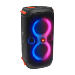 مكبر صوت بارتي بوكس 110 JBL من هارمان، محمول يعمل بالبلوتوث مع جهوري قابل للتعديل، عرض ضوئي ديناميكي، وقت تشغيل 12 ساعة، مقاوم للرذاذ IPX4، مدخلات جيتار وميكروفون (160 واط، أسود)