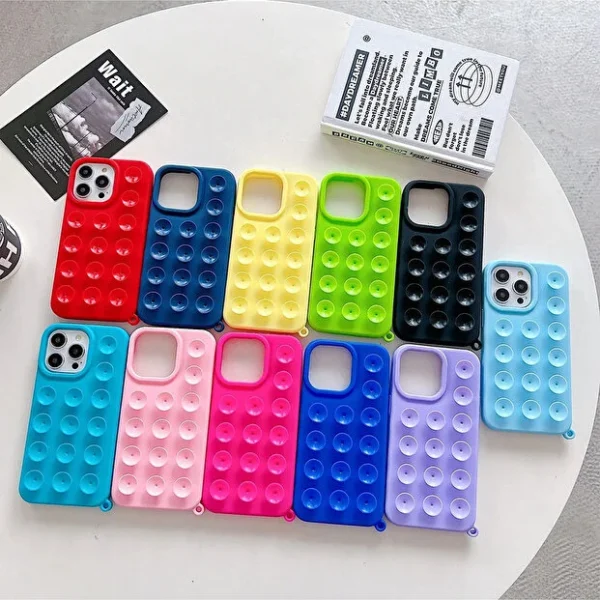 جراب هاتف ثلاثي الأبعاد مزود بكأس شفط مع حزام حبل لهاتف iPhone 14 Pro Max غطاء واقٍ ناعم من الصدمات