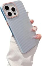 ⁦جراب معدني فاخر مموج غير لامع مقاوم للصدمات متوافق مع iPhone 15 - تصميم مموج مطلي، ممتص للصدمات غير قابل للانزلاق، غطاء صلب من مادة TPU+PC.⁩ - الصورة ⁦2⁩