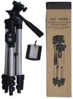 ⁦حامل ثلاثي متنقل وكاميرا DK-3888/3110 من الألومنيوم محمول برأس ثلاثي الأبعاد ولوحة سريعة التحرير لكاميرات الفيديو والجوال - فضي⁩ - الصورة ⁦2⁩