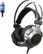 سماعات للرأس للألعاب K39 من تكنو زون بمنفذ USB وإضاءة ار جي بي 7.1 وصوت محيطي افتراضي - مشغلات مزدوجة 50 ملم - صوت باس عميق - ميكروفون بتقنية خفض الضوضاء - تحكم مدمج في الكمبيوتر الشخصي | فضي