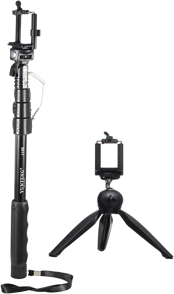41mWXVpoMkS._AC_SL1139_ قاعدة عصا السيلفي YT-228 - اسود مع عصا سيلفي بمؤقت ذاتي وكابل بمشبك للموبايل - الصورة 1