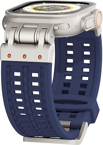 سوار سيليكون ناعم بمخلب مزدوج متوافق مع ساعة ابل الترا 2/الترا 49 ملم، سلسلة 10 46 ملم، 9/8/7 45 ملم، SE2/SE/6/5/4 44 ملم، 3/2/1 42 ملم، موصل معدني متين