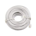 كابل تليفون بطول 15 متر فعلى ابيض اللون RJ11 +كليبسات وافيز بلاستيك للتثبيت، لهاتف ذكي