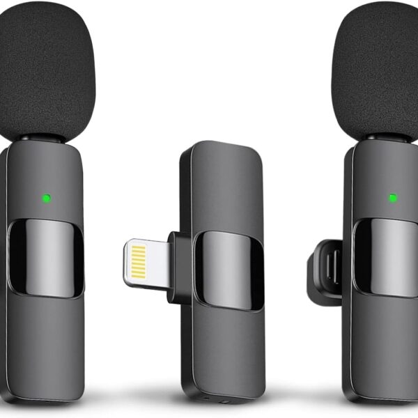 ميكروفون لافالير لاسلكي احترافي للتعليق حول الرقبة لجهاز ايفون وايباد - تسجيل مكثف متعدد الاتجاهات للمقابلات والفيديو والبودكاست واليوتيوب ، أسود