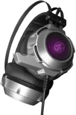 ⁦سماعات للرأس للألعاب K39 من تكنو زون بمنفذ USB وإضاءة ار جي بي 7.1 وصوت محيطي افتراضي - مشغلات مزدوجة 50 ملم - صوت باس عميق - ميكروفون بتقنية خفض الضوضاء - تحكم مدمج في الكمبيوتر الشخصي | فضي⁩ - الصورة ⁦4⁩