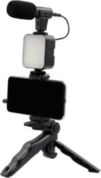 ⁦حامل كاميرا فيديو 5 في 1 بمقبض تثبيت وميكروفون ومجموعة إضاءة ليد لأي موبايل ذكي لصناعة الأفلام والفيديوهات الاحترافية من بلوكاما (إطار شكل حرف U و2 إضاءة ليد وميكروفون وحامل) (PK-771)⁩ - الصورة ⁦8⁩