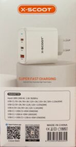 ⁦شاحن حائط X-Scoot CH-234 مزود بمنفذين PD Type-C + USB 65 وات للشحن السريع⁩ - الصورة ⁦4⁩