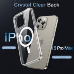 ⁦جراب مغناطيسي من جيه اي تيك ممتص للصدمات ومقاوم للخدش بخلفية شفافة لموبايل آيفون 15 برو ماكس 6.7 بوصة متوافق مع الشحن اللاسلكي ماج سيف لون شفاف بولي كربونات يوريثين حراري⁩ - الصورة ⁦7⁩