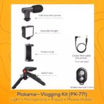 ⁦حامل كاميرا فيديو 5 في 1 بمقبض تثبيت وميكروفون ومجموعة إضاءة ليد لأي موبايل ذكي لصناعة الأفلام والفيديوهات الاحترافية من بلوكاما (إطار شكل حرف U و2 إضاءة ليد وميكروفون وحامل) (PK-771)⁩ - الصورة ⁦3⁩