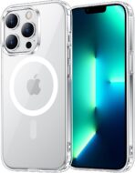 جراب موبايل مغناطيسي نحيف مضاد للصدمات [متوافق مع ماج سيف] [مضاد للاصفرار] لموبايل آيفون 13 برو ماكس، شفاف