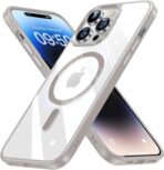 جراب مغناطيسي لموبايل ايفون 15 برو (متوافق مع ماج سيف) (حماية من السقوط من الدرجة العسكرية) رفيع وشفاف غير لامع ومضاد للصدمات مع مضاد لبصمات الاصابع اطار ملون