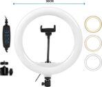 ⁦رينج لايت 13 بوصة موديل M-330 بحامل موبايل إضاءة LED ابيض و اصفر3 درجات احترافية للبث المباشر والسيلفي والتجميل شحن USB⁩ - الصورة ⁦2⁩