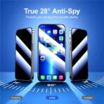 ⁦شاشة حماية Joy Room من الزجاج المقوى  Privacy بتغطية كاملة 2.5D وحافة سوداء لموبايل ايفون 14 برو من جوي روم، موديل JR-P04⁩ - الصورة ⁦5⁩