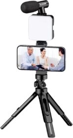 ⁦حامل كاميرا فيديو 5 في 1 من بلوكاما، حامل بمقبض تثبيت وميكروفون ومجموعة إضاءة ليد لأي موبايل ذكي لصناعة الأفلام والفيديوهات الاحترافية (إطار شكل حرف U ولمبة ليد وميكروفون وحامل)، رقم موديل (PK-773)⁩ - الصورة ⁦5⁩