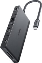 USB Hub بنوع C انكر 552 - 9 في 1 بشحن طاقة 100 وات مخرج HDMI بدقة 30 هرتز 4K و4 منافذ للبيانات A وC ومنفذ ايثرنت بطاقة SD ميكرو اس دي لأجهزة ماك بوك وأجهزة اللاب توب اتش بي وديل أسود