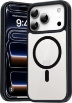 جراب مغناطيسي لهاتف iPhone 17 Pro Max مقاس 6.9 بوصة متوافق مع MagSafe هاتف محمول مقاوم للصدمات إطار TPU غير لامع بلون سادة ظهر شفاف مضاد للخدش