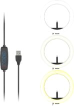 ⁦رينج لايت 13 بوصة موديل M-330 بحامل موبايل إضاءة LED ابيض و اصفر3 درجات احترافية للبث المباشر والسيلفي والتجميل شحن USB⁩ - الصورة ⁦3⁩