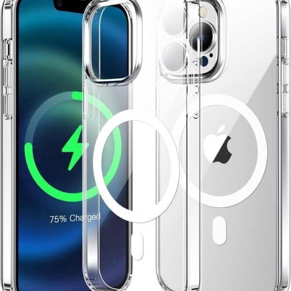 جراب شفاف لموبايل ايفون 12 / ايفون 12 برو 6.1 [متوافق مع ماج سيف] [مغناطيس قوي] [لا يصفر] جراب موبايل مغناطيسي رفيع ممتص للصدمات خفيف الوزن ومتين شفاف