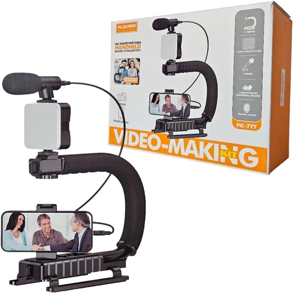 61ugVXeCU-L._AC_SL1000_ حامل كاميرا فيديو 5 في 1 من بلوكاما (PK-777) مقبض مثبت مع ميكروفون وميكروفون ومجموعة اضاءة LED لأي هاتف ذكي وصانع فيديو احترافي (يو ريج، مصباح LED، حامل ميكروفون) - الصورة 1