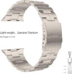 ⁦سوار ساعة معدني من التيتانيوم متوافق مع ابل 8 الترا | 8 | 7 | 6 | 5 49/45/44/42 ملم، تصميم مشبك بزر مزدوج لساعة اي ووتش⁩ - الصورة ⁦2⁩