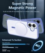 ⁦جراب حماية مغناطيسي ، لموبايل آيفون 16 6.1 بوصة، جراب مقاوم للصدمات متوافق مع ماج سيف، إطار من البولي يوريثين المقاوم للحرارة بلون سادة مطفي وظهر شفاف مضاد للخدش⁩ - الصورة ⁦5⁩