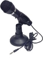 ميكروفون جيجاماكس 3.5 ملم AUX مع حامل أسود GM-20  للغناء والبودكاست والمقابلات ولأغراض الترفيه يحتوي على مقبس صوت 3.5 ملم يوفر اتصالاً متعدد الاستخدامات.