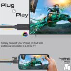 ⁦كابل HDMI 4K، وصلة لايتنينج متين فائق الدقة الى كابل HDMI مع وصلة شحن USB، نقل4K عند 30 هرتز، نقل 1080pعند 60هرتز وكابل مضفر مضاد للتشابك من بروميت - بطول 1.8 متر لاجهزة ايفون وايباد وميديالينك ال تي⁩ - الصورة ⁦2⁩