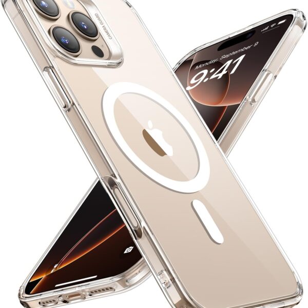 جراب حماية كلاسيكي شفاف لموبايل آيفون 16 برو متوافق مع ماج سيف، جراب حماية مغناطيسي لموبايل آيفون 16 برو (شفاف)