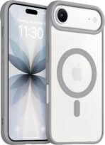 جراب مغناطيسي لموبايل ايفون 17 اير 6.5 انش متوافق مع ماج سيف، غطاء ممتص للصدمات مضاد للصدمات، اطار بولي يوريثين مقاوم للحرارة بلون سادة غير لامع، ظهر شفاف مضاد للخدش