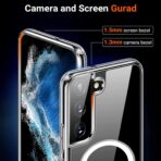 ⁦جراب شفاف لموبايل سامسونج جالاكسي S22+ بلس مع دعم شاحن Ma-g-safe للشحن رفيع للغاية ومضاد للصدمات للاصفرار لهاتف S22+ 6.6 بوصة 2022 TPU⁩ - الصورة ⁦3⁩