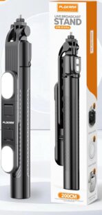 حامل ثلاثي القوائم PLOKAMA K10 LED Bluetooth Selfie Broadcast Stick 4 في 1 LED Remote 200 سم مع إضاءة تعبئة قابلة لإعادة الشحن