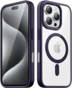 جراب مغناطيسي لموبايل ايفون 16 برو 6.3 انش متوافق مع ماج سيف غطاء ممتص للصدمات مضاد اطار بولي يوريثين حراري غير لامع بلون سادة ظهر شفاف للخدش