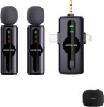 جرين ليون ميكروفون مزدوج GM-80X 3 في 1، شاشة LED، 3 مستويات الغاء الضوضاء، نطاق نقل 20 متر، عمر بطارية 5 ساعات، بطارية ميكروفون 65mAh، وقت استجابة منخفض للغاية، راس لايتنينج/USB A/USB-C