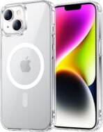 جراب حماية شفاف لموبايل ايفون 14 متوافق مع تقنية ماج سيف مضاد للاصفرار ، جراب موبايل مغناطيسي رفيع مضاد للصدمات لموبايل ايفون 14 ، لون شفاف