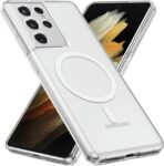 جراب حماية مغناطيسي شفاف لموبايل سامسونج جالاكسي S21 الترا شبكة الجيل الخامس 5G متوافق مع تقنية ماج سيف، جراب حماية بتصميم عسكري مضاد للصدمات لموبايل سامسونج S21 الترا