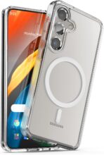 جراب مغناطيسي لموبايل سامسونج جالاكسي S24 FE متوافق مع ماج سيف، جراب موبايل رفيع من الدرجة العسكرية للحماية من السقوط والاصفرار - غطاء جوال شفاف متين ومقاوم للصدمات (شفاف)