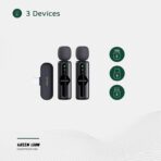 ⁦جرين ليون ميكروفون مزدوج GM-76X 3 في 1، نطاق نقل 20 متر، عمر بطارية 5 ساعات، بطارية ميكروفون 65mAh، وضع الصدى، جودة صوت HD، وقت استجابة منخفض للغاية، رأس لايتنينج/USB-C/USB-A - اسود⁩ - الصورة ⁦3⁩