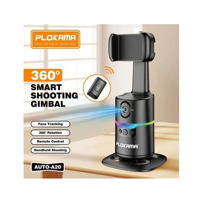 8 PLOKAMA مثبت هاتف محمول AUTO-A20 مع تتبع الوجه 360°، منفذ Type-C وجهاز تحكم عن بعد - مثالي لصناع المحتوى، التصوير الذاتي، جلسات المكياج والمحاضرات - الصورة 1