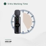 ⁦جرين ليون ميكروفون مزدوج GM-80X 3 في 1، شاشة LED، 3 مستويات الغاء الضوضاء، نطاق نقل 20 متر، عمر بطارية 5 ساعات، بطارية ميكروفون 65mAh، وقت استجابة منخفض للغاية، راس لايتنينج/USB A/USB-C⁩ - الصورة ⁦7⁩