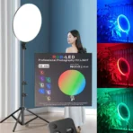 إضاءة احترافية للتصوير الفوتوغرافي RGB-LED GS-450 | إضاءة حلقية RGB قابلة للتعتيم بقطر 26 سم مع جهاز تحكم عن بعد، سطوع قابل للتعديل وأنماط ألوان متعددة، مثالية للمكياج والبث المباشر وتسجيل الفيديو .