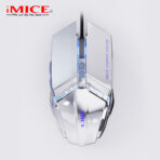 ⁦فأرة ألعاب بصرية IMICE T80 مع إضاءة خلفية RGB، قاعدة معدنية، 7 أزرار و3200 نقطة في البوصة .⁩ - الصورة ⁦2⁩