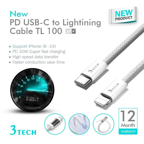 كابل PD Cable Type-C to iPhone 3tech TL100 .