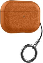 جراب جلد فاخر لسماعات AirPods Pro 2 الجيل الثاني، غطاء حماية مع خطاف معدني، تصميم أنيق مقاوم للخدوش والصدمات، سهل الحمل.