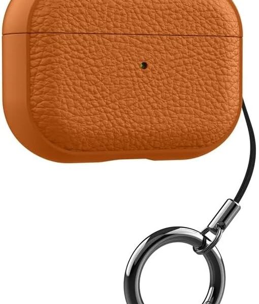 جراب جلد فاخر لسماعات AirPods Pro 2 الجيل الثاني، غطاء حماية مع خطاف معدني، تصميم أنيق مقاوم للخدوش والصدمات، سهل الحمل.