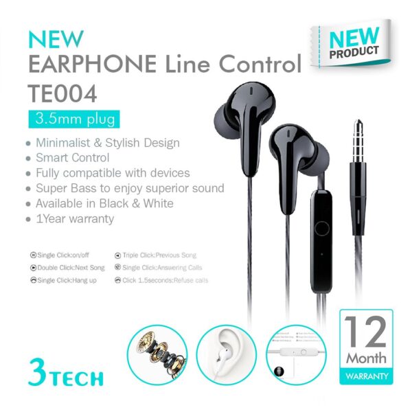 سماعة أذن TE004 من ثري تك تحكم ذكي للصوت والمكالمات صوت اوضح، تحكم ذكي، وراحة مثالية مع كل استخدام .