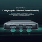 ⁦شاحن باور بانك توست 15 فلاش 10000 مللي امبير في الساعة من اورايمو مع شحن سريع 15 وات من النوع C، مخرج ثلاثي USB ونوع C، توصيل الطاقة، مدخل نوع C، حماية متعددة الطبقات وجزء خارجي ثلاثي الأبعاد⁩ - الصورة ⁦2⁩