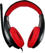 سماعة رأس GM-1520 USB مصنوعة من الجلد بتصميم مريح فوق الأذن من جيجاماكس، أسود وأحمر